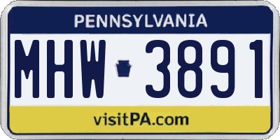 PA license plate MHW3891
