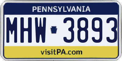 PA license plate MHW3893