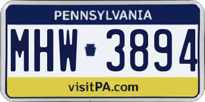 PA license plate MHW3894