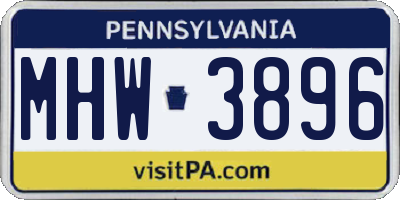 PA license plate MHW3896