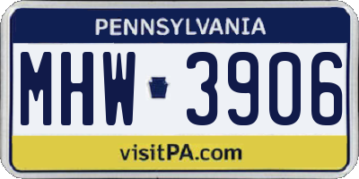 PA license plate MHW3906