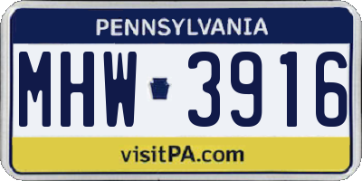 PA license plate MHW3916
