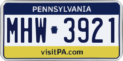 PA license plate MHW3921