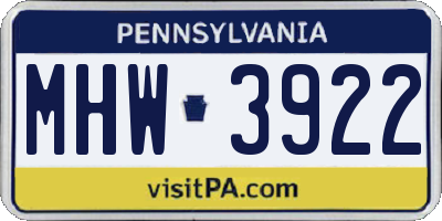 PA license plate MHW3922