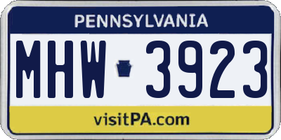 PA license plate MHW3923