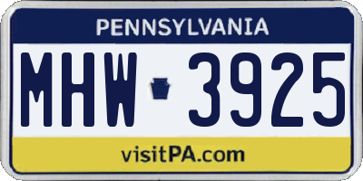 PA license plate MHW3925