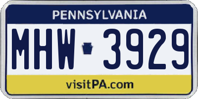 PA license plate MHW3929