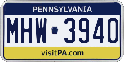 PA license plate MHW3940