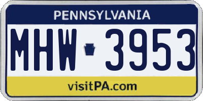 PA license plate MHW3953