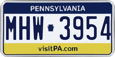 PA license plate MHW3954