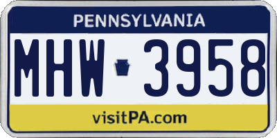 PA license plate MHW3958