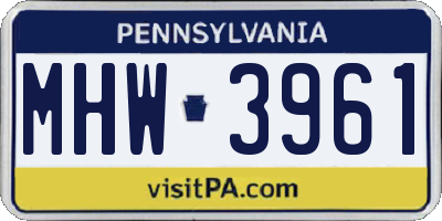 PA license plate MHW3961