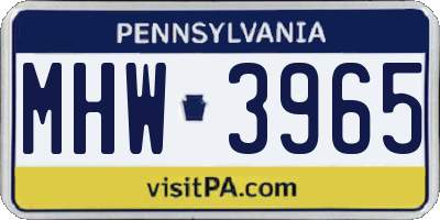 PA license plate MHW3965