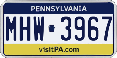 PA license plate MHW3967