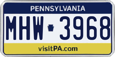 PA license plate MHW3968