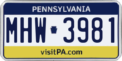 PA license plate MHW3981