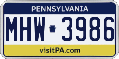 PA license plate MHW3986