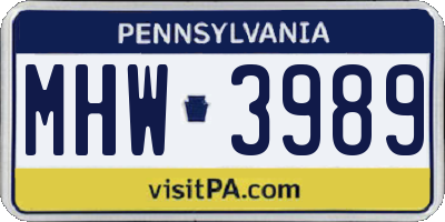 PA license plate MHW3989