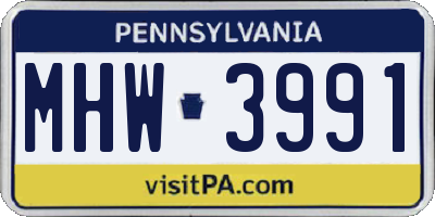 PA license plate MHW3991