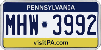 PA license plate MHW3992