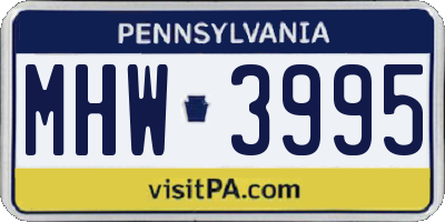 PA license plate MHW3995