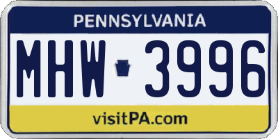 PA license plate MHW3996