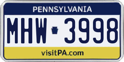 PA license plate MHW3998