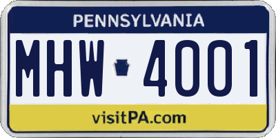 PA license plate MHW4001