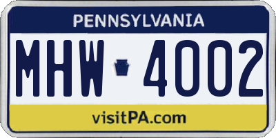 PA license plate MHW4002