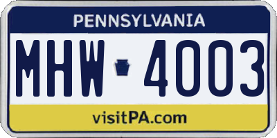 PA license plate MHW4003