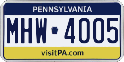 PA license plate MHW4005