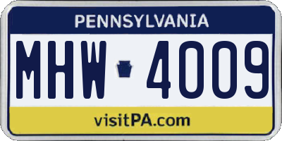 PA license plate MHW4009