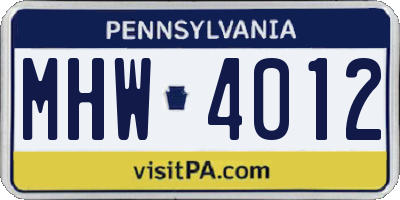PA license plate MHW4012
