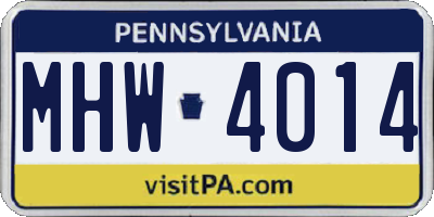 PA license plate MHW4014
