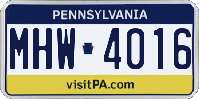 PA license plate MHW4016