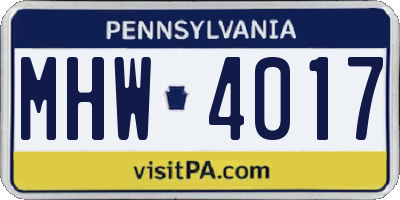 PA license plate MHW4017