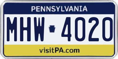 PA license plate MHW4020