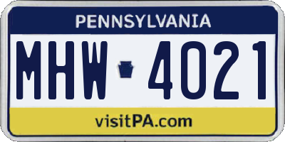 PA license plate MHW4021