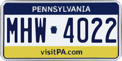 PA license plate MHW4022