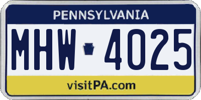 PA license plate MHW4025
