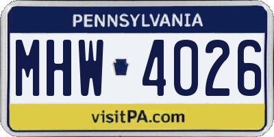 PA license plate MHW4026