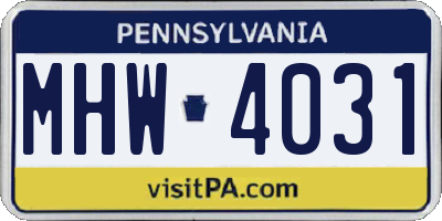 PA license plate MHW4031