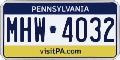 PA license plate MHW4032