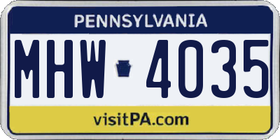 PA license plate MHW4035