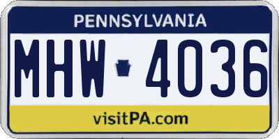PA license plate MHW4036