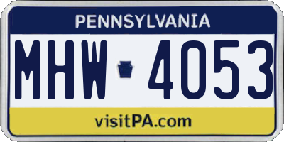 PA license plate MHW4053