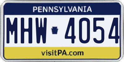 PA license plate MHW4054