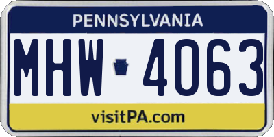 PA license plate MHW4063