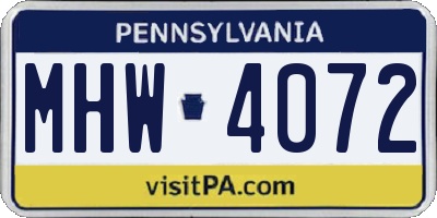 PA license plate MHW4072