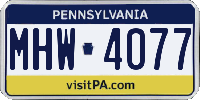 PA license plate MHW4077